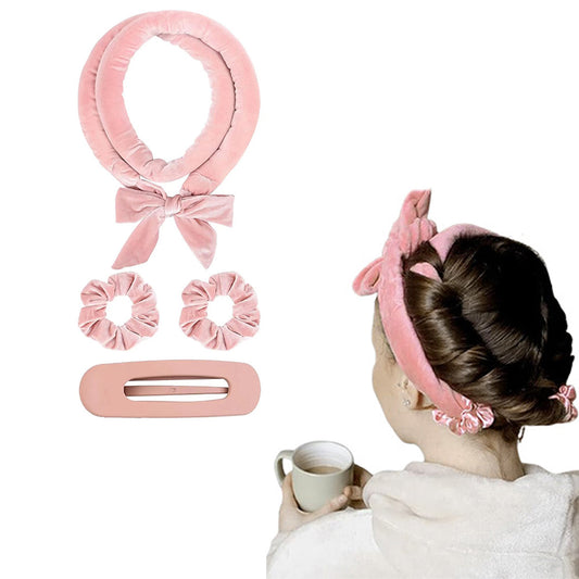 4Pcs Set Heatless Hair Curler Tools Overnight No Heat Hair Curling Set for Long Hair Pink