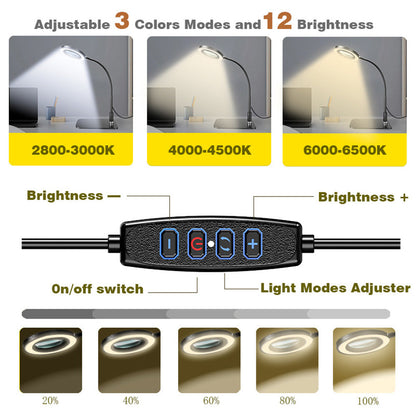 10X Desk Magnifier with LED Light Dimmable Eye-Care  Black Base