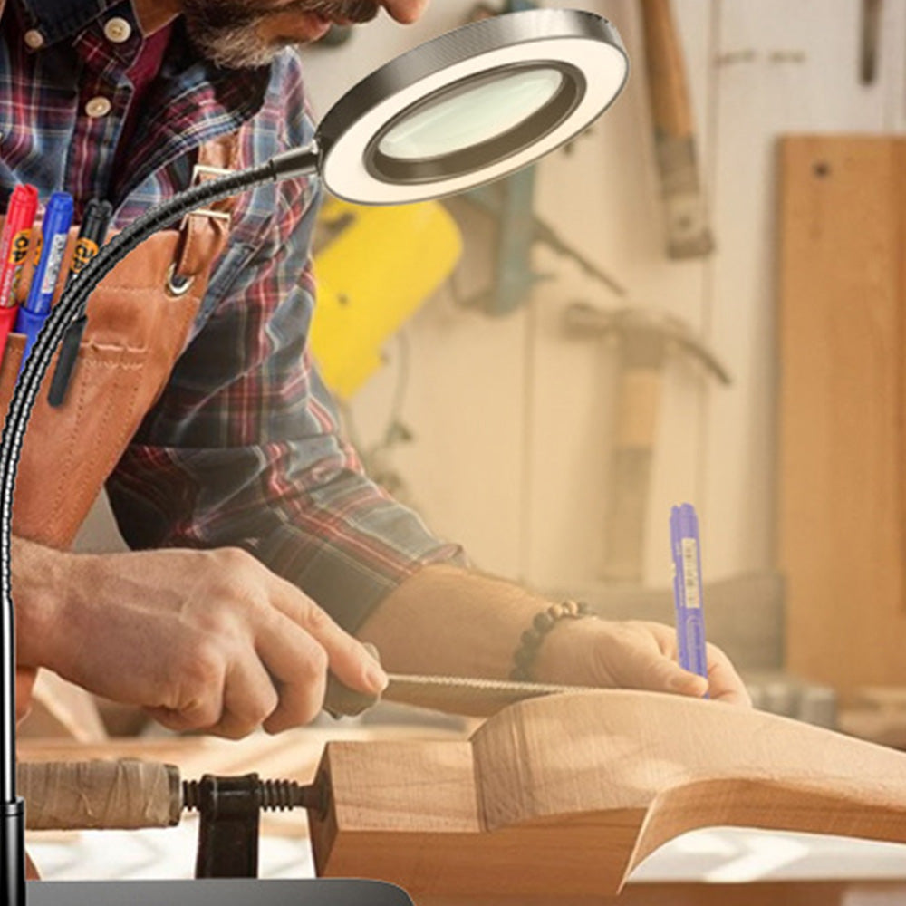 10X Desk Magnifier with LED Light Dimmable Eye-Care  Black Base