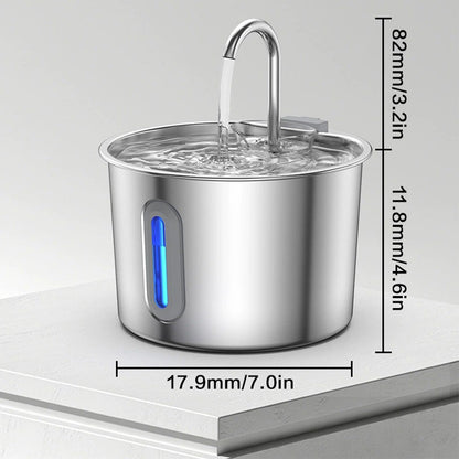 2.2L Stainless Steel Cat Water Fountain USB Powered Pet Drinking Bowl