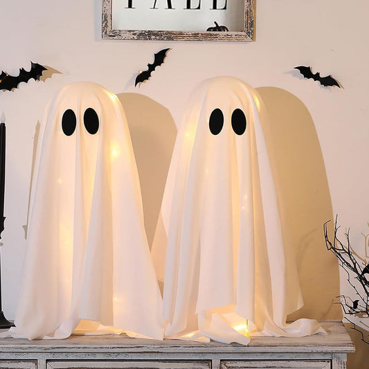 2PCS LED Halloween Ghost Figurines for Indoor & Outdoor Decoration