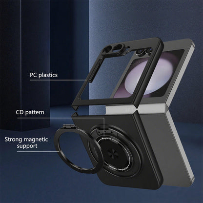 Shockproof Folding Case for Samsung Galaxy Z Flip7 with 360-Degree Ring Stand Black