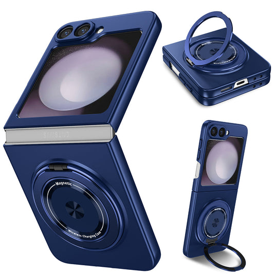 Shockproof Folding Case for Samsung Galaxy Z Flip7 with 360-Degree Ring Stand Dark Blue