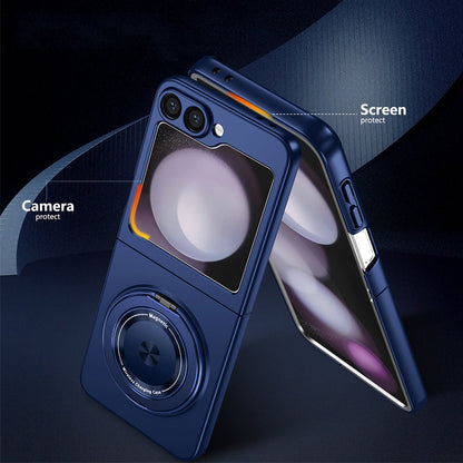 Shockproof Folding Case for Samsung Galaxy Z Flip7 with 360-Degree Ring Stand Dark Blue