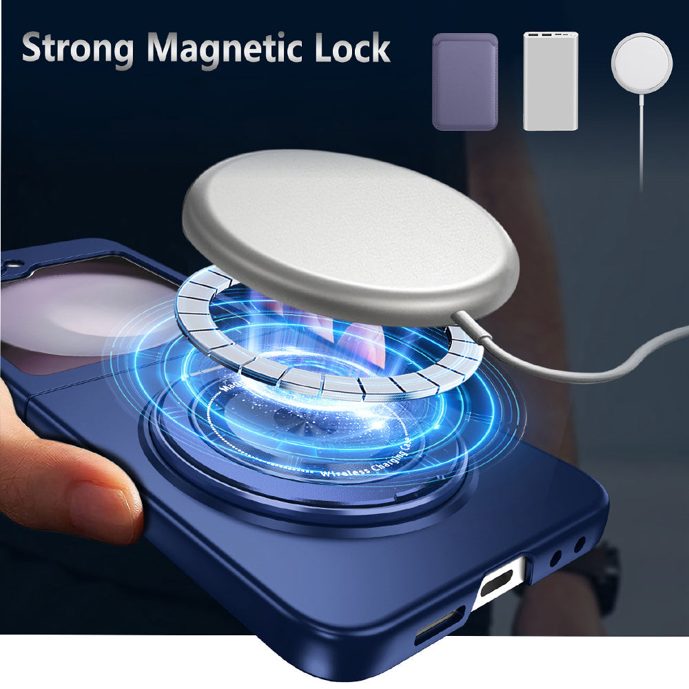 Shockproof Folding Case for Samsung Galaxy Z Flip7 with 360-Degree Ring Stand Dark Blue