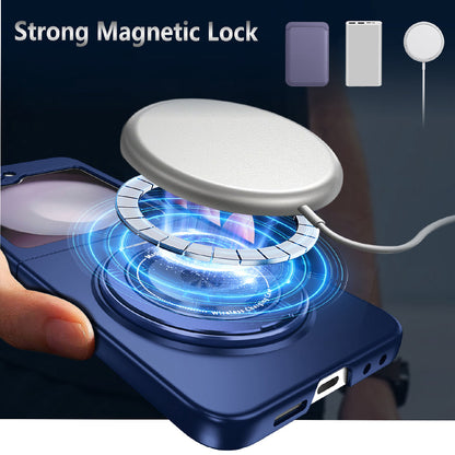 Shockproof Folding Case for Samsung Galaxy Z Flip7 with 360-Degree Ring Stand Dark Blue
