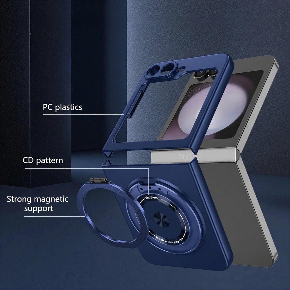 Shockproof Folding Case for Samsung Galaxy Z Flip7 with 360-Degree Ring Stand Dark Blue