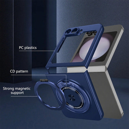 Shockproof Folding Case for Samsung Galaxy Z Flip7 with 360-Degree Ring Stand Dark Blue