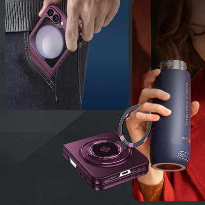 Shockproof Folding Case for Samsung Galaxy Z Flip7 with 360-Degree Ring Stand Burgundy