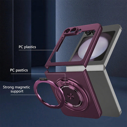 Shockproof Folding Case for Samsung Galaxy Z Flip7 with 360-Degree Ring Stand Burgundy