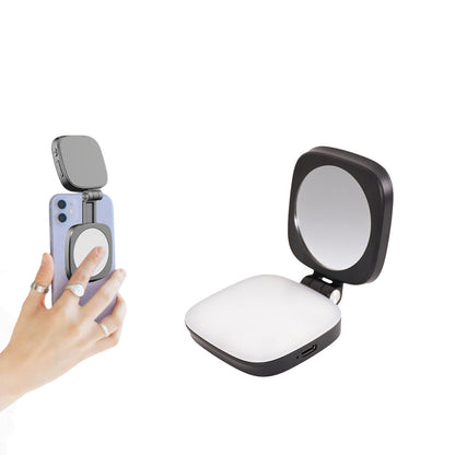 Magnetic Folding LED Fill Light with Makeup Mirror for Phone Selfies & Makeup Black