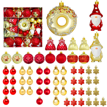 60Pcs Assorted Christmas Tree Ornaments Set Baubles Gnomes Snowflakes Red