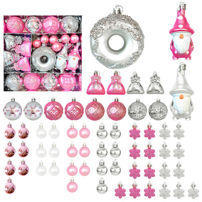 60Pcs Assorted Christmas Tree Ornaments Set Baubles Gnomes Snowflakes Pink