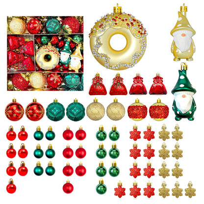 60Pcs Assorted Christmas Tree Ornaments Set Baubles Gnomes Snowflakes Green