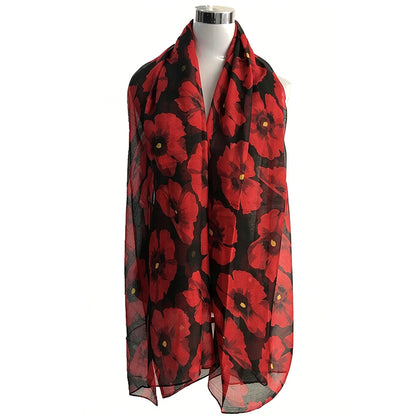 Women's Floral Print Scarf Lightweight Sheer Long Scarf for All Seasons Black