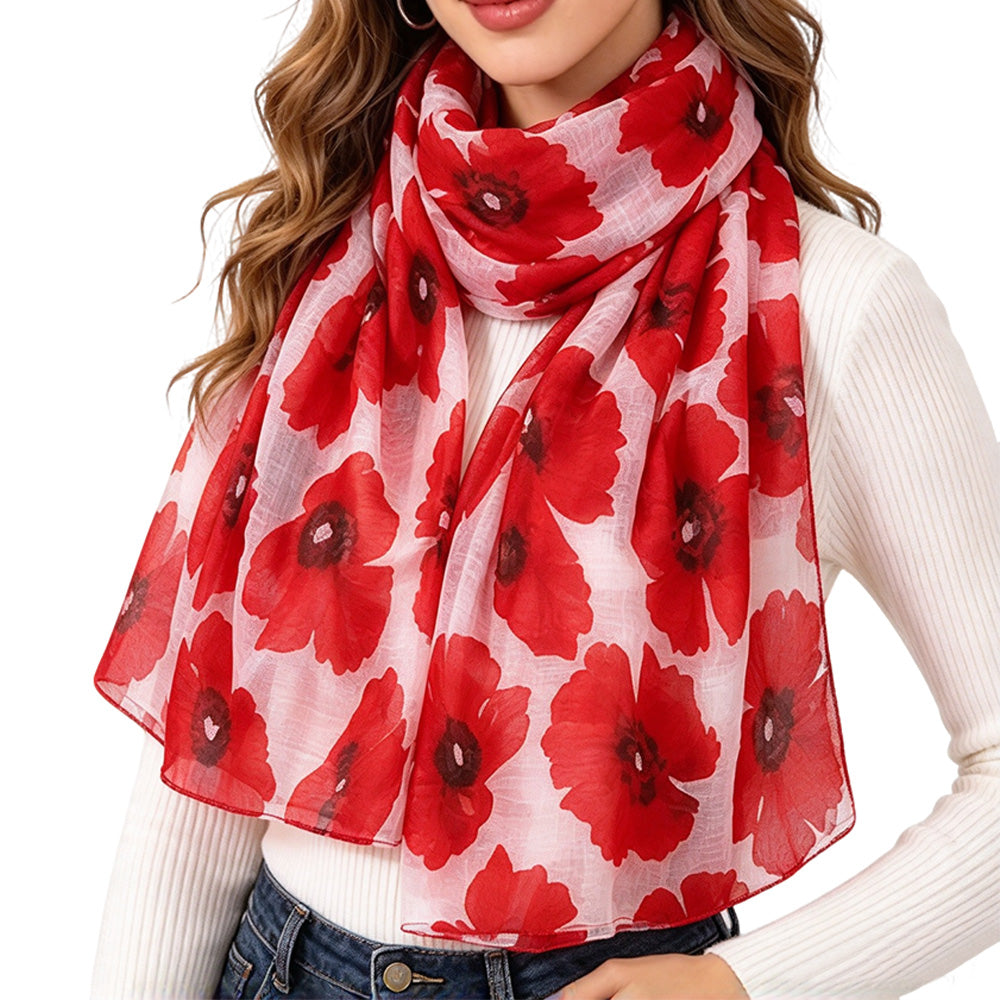 Women's Floral Print Scarf Lightweight Sheer Long Scarf for All Seasons Style A
