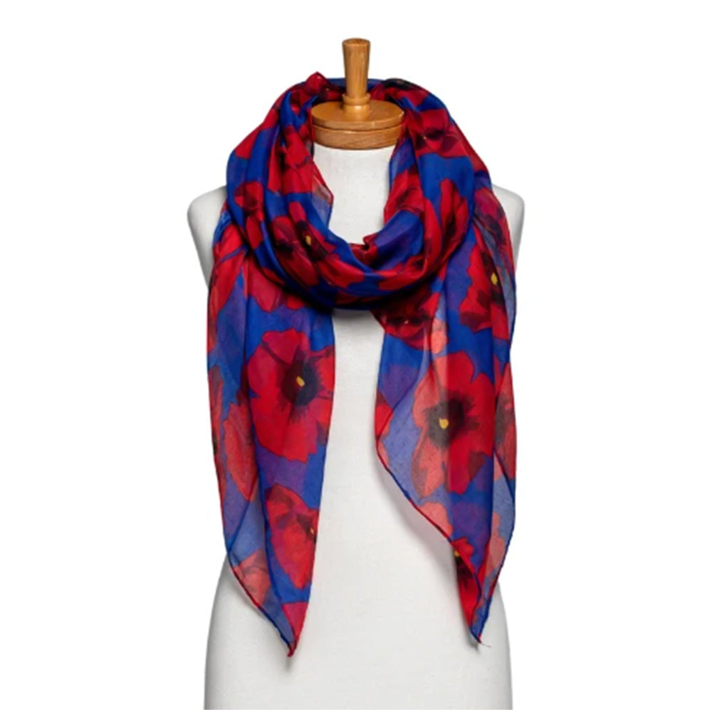 Women's Floral Print Scarf Lightweight Sheer Long Scarf for All Seasons Blue