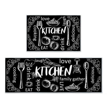 Set of 2Pcs Kitchen Floot Mats PVC Leather Mats for Kitchen Home