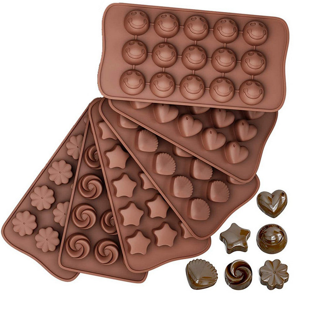 Set of 6Pcs Silicone Chocolate Mould Cake Ice Tray Jelly Candy Cookie Baking Multi Moulds