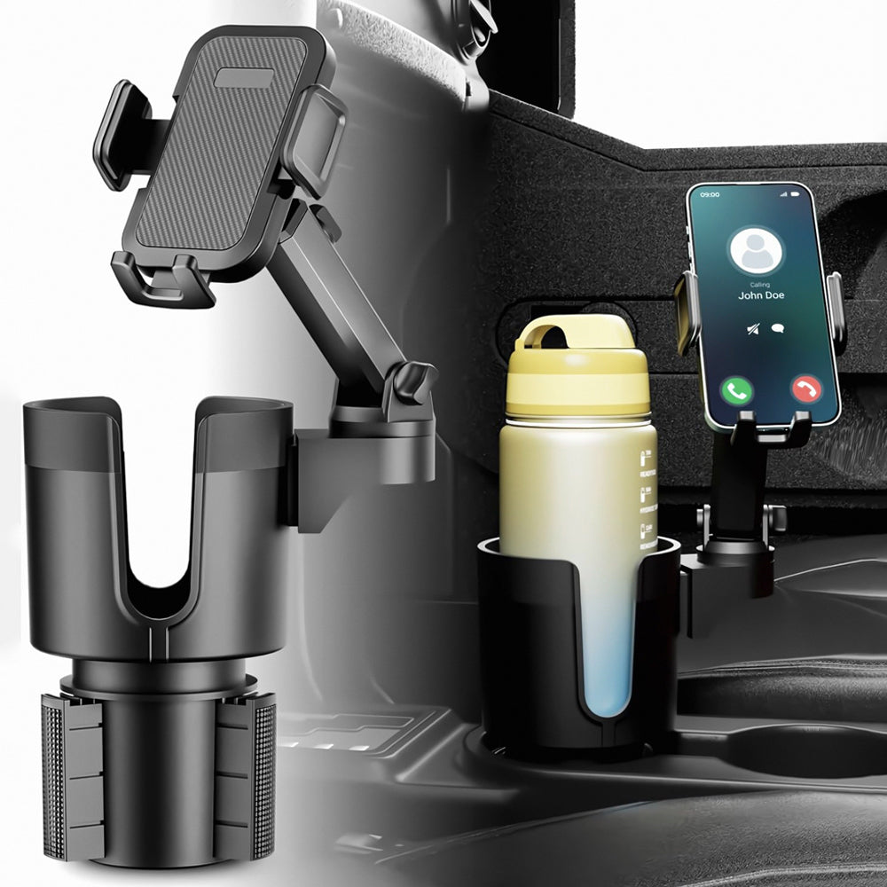 2-in-1 Adjustable Car Cup Holder Phone Mount Stand Expander