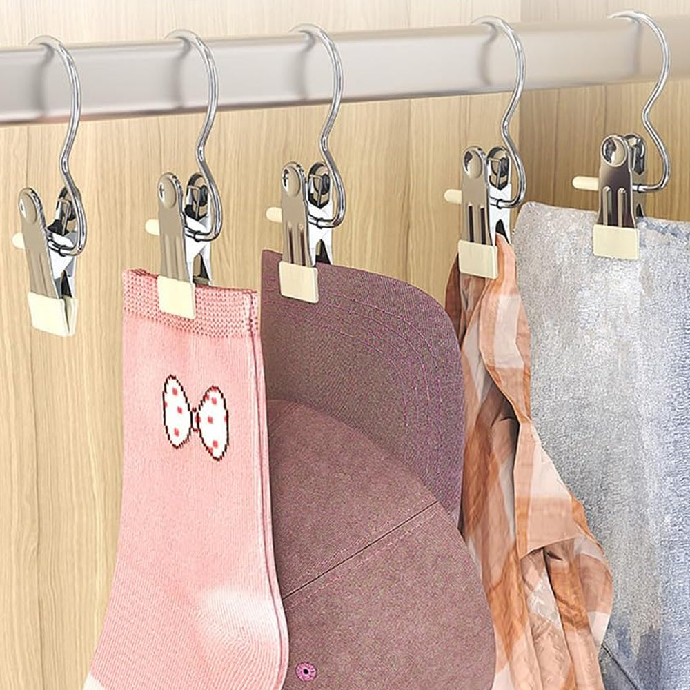 5 Pcs Stainless Steel Metal Hanging Hook Clips Space-Saving Clothespin Travel Hanging Hook Clips Apricot