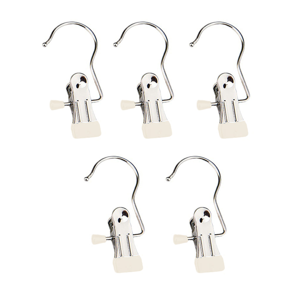 5 Pcs Stainless Steel Metal Hanging Hook Clips Space-Saving Clothespin Travel Hanging Hook Clips Apricot