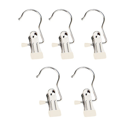 5 Pcs Stainless Steel Metal Hanging Hook Clips Space-Saving Clothespin Travel Hanging Hook Clips Apricot