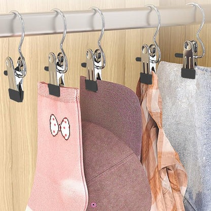 5 Pcs Stainless Steel Metal Hanging Hook Clips Space-Saving Clothespin Travel Hanging Hook Clips Black