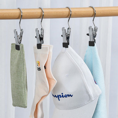 5 Pcs Stainless Steel Metal Hanging Hook Clips Space-Saving Clothespin Travel Hanging Hook Clips Black