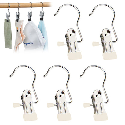 5 Pcs Stainless Steel Metal Hanging Hook Clips Space-Saving Clothespin Travel Hanging Hook Clips Apricot