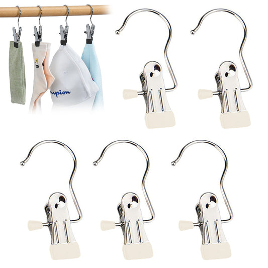5 Pcs Stainless Steel Metal Hanging Hook Clips Space-Saving Clothespin Travel Hanging Hook Clips Apricot