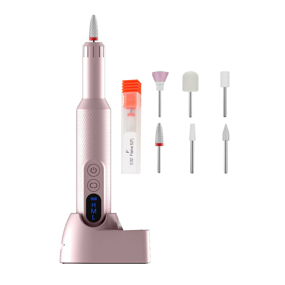 Rechargeable Electric Nail Drill with Portable Nail File Kit Manicure Pedicure Polishing Shape Tools Pink