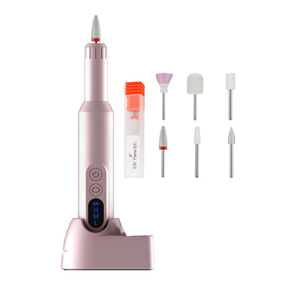 Rechargeable Electric Nail Drill with Portable Nail File Kit Manicure Pedicure Polishing Shape Tools Pink