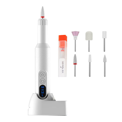 Rechargeable Electric Nail Drill with Portable Nail File Kit Manicure Pedicure Polishing Shape Tools White