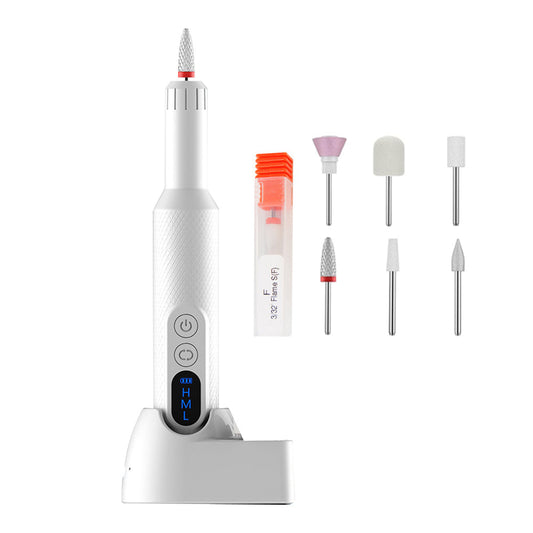 Rechargeable Electric Nail Drill with Portable Nail File Kit Manicure Pedicure Polishing Shape Tools White