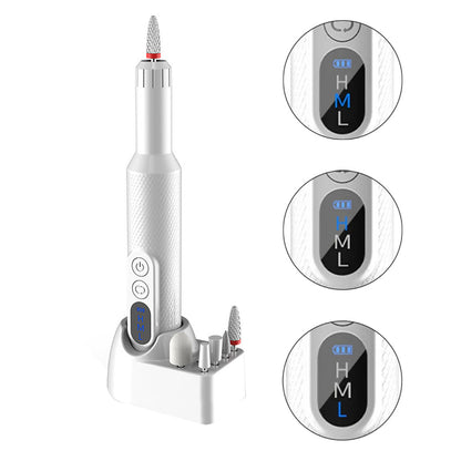 Rechargeable Electric Nail Drill with Portable Nail File Kit Manicure Pedicure Polishing Shape Tools White