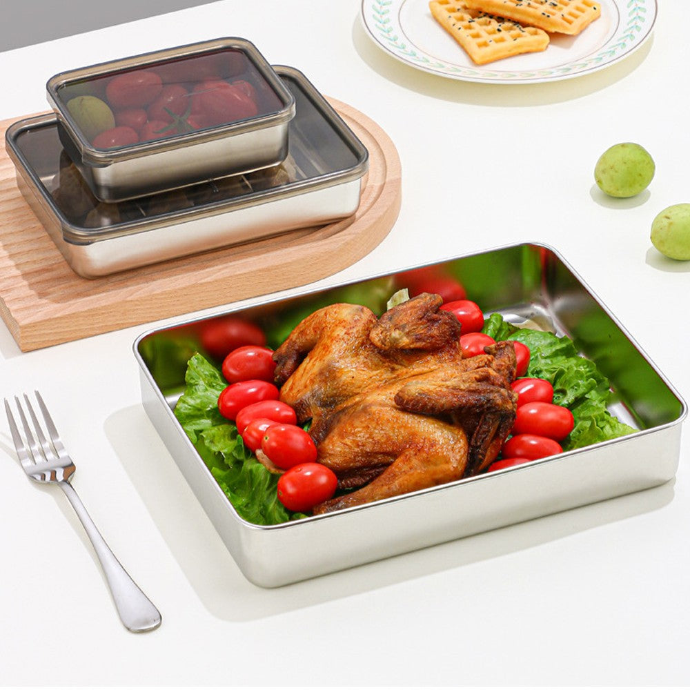 4-Piece Stainless Steel Food Storage Container Set for Refrigerator (with Lid)