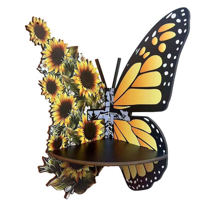 2Pcs Wall Corner Shelf Wooden Floating Display Shelf - Butterfly and Bat Style