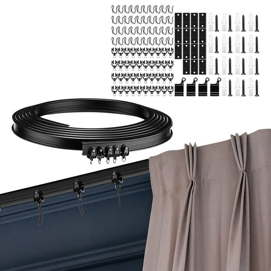 5M Bendable Flexible Window Curtain Track Rail Wall Ceiling Mount Black
