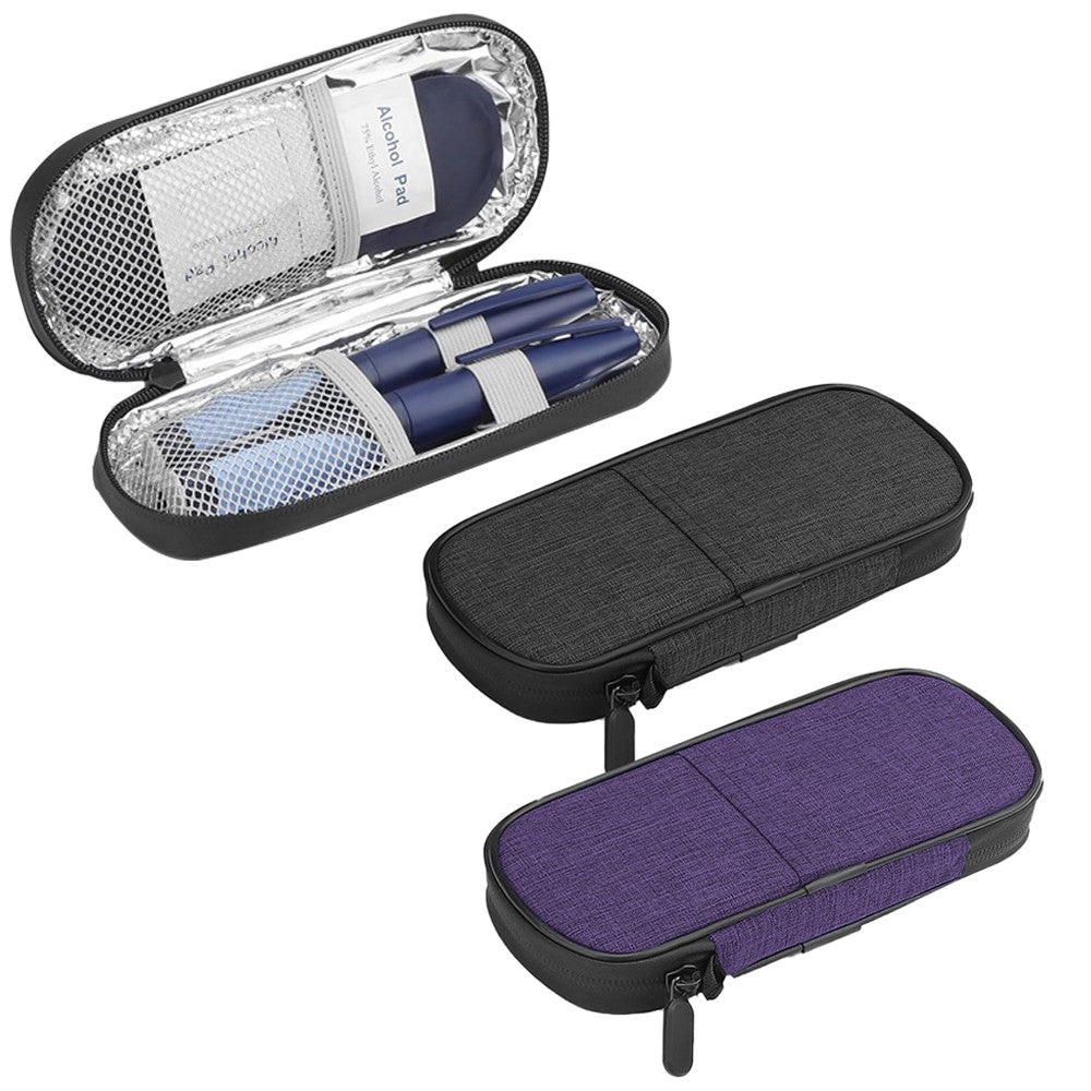 2Pcs Travel Insulin Cooler Bag Diabetic Medication Protective Case -Black&Purple