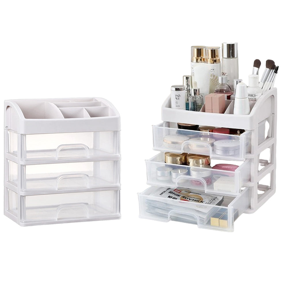 Clear 3 Tiers Desktop Drawer Organizer Makup Organizer Storage Case
