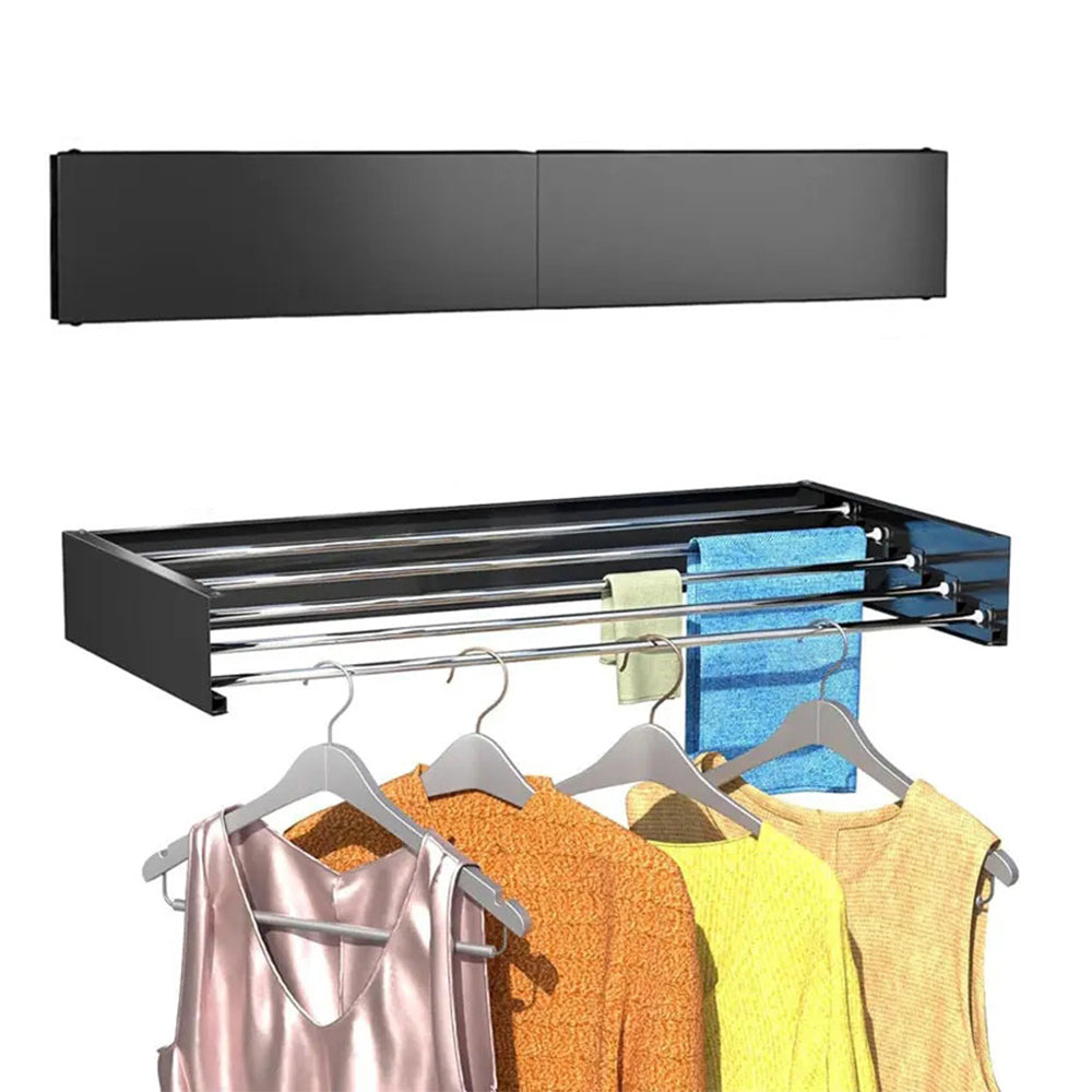 Wall Mounted Foldable Laundry Drying Rack Adjustable Clothes Drying Rack Black