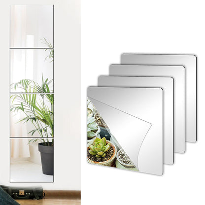 4Pcs DIY Stick On Acrylic Mirrors Self Adhesive Mirror Stickers for Wall Wardrobe Doors