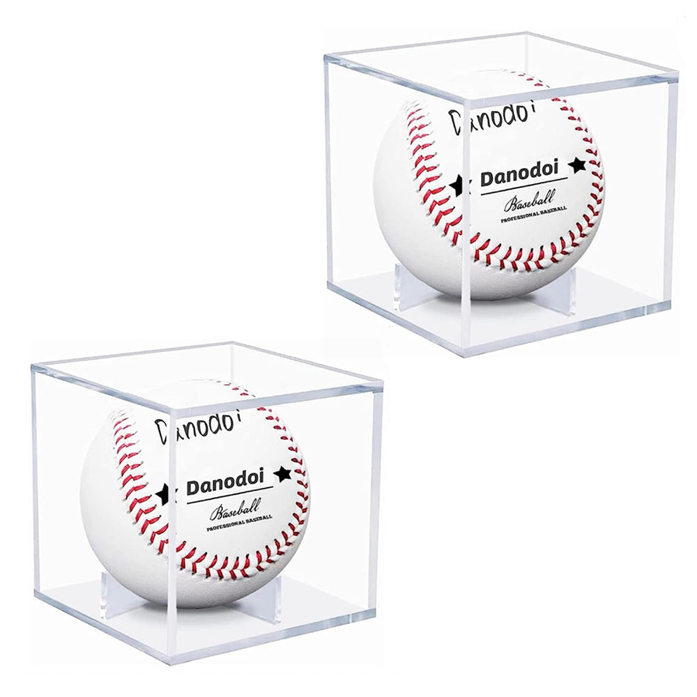 2Pcs Clear Baseball Display Case Cube Shape Acrylic Baseball Storage Box