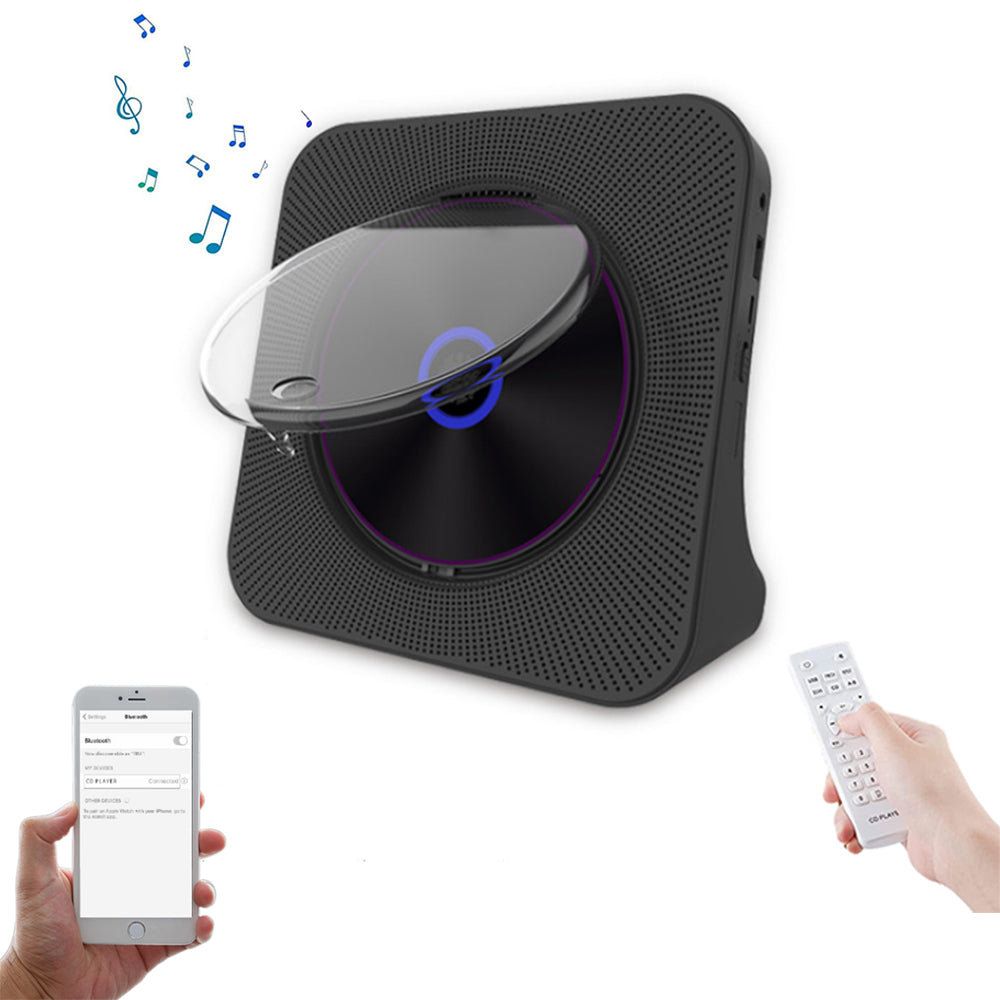 USB Powered Bluetooth CD Player with Digital Screen Display Desktop Music Player Black