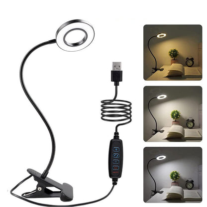Dimmable USB Desk Lamp 3 Color Modes Flexible Gooseneck Reading Light with Clamp Black