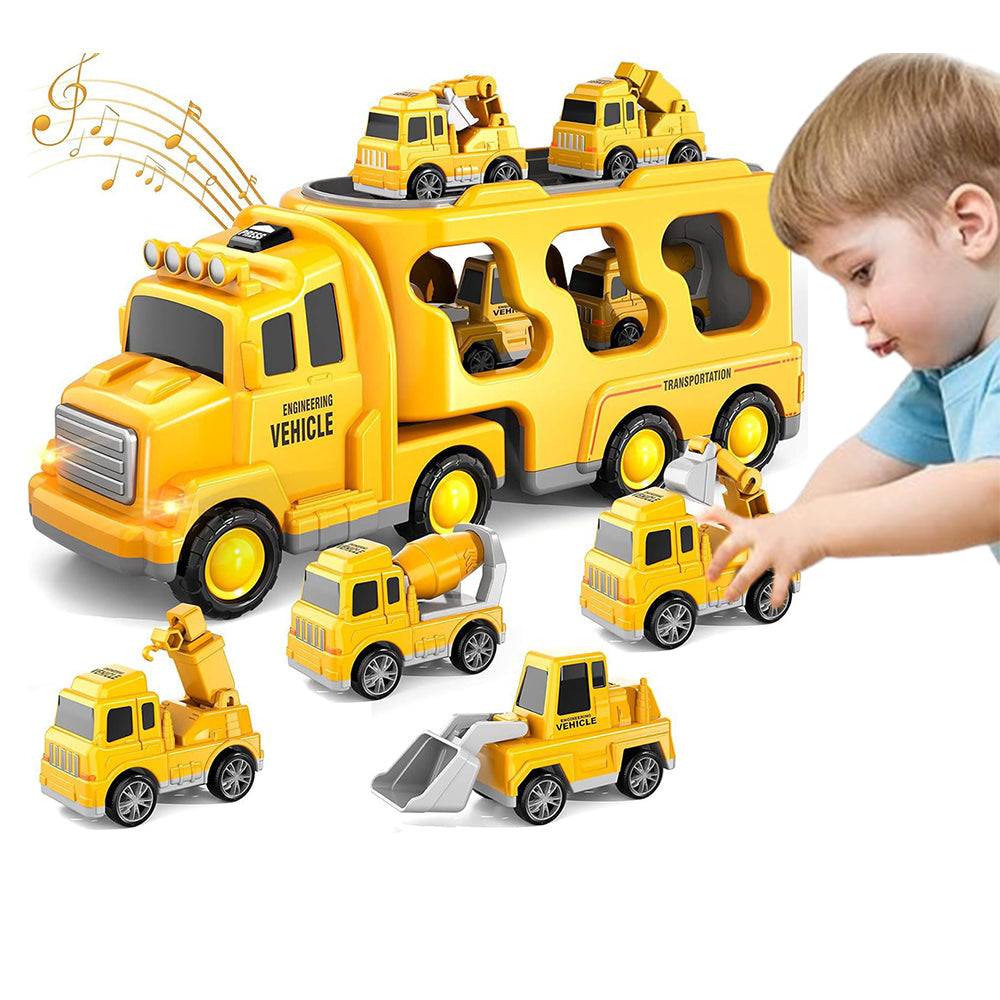 Construction Truck Toys with 6 Mini Cars for Kids Electric Carrier Toy Set