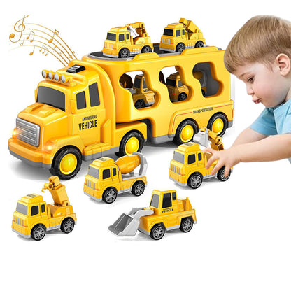 Construction Truck Toys with 6 Mini Cars for Kids Electric Carrier Toy Set