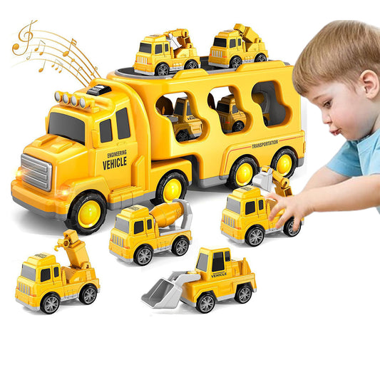 Construction Truck Toys with 6 Mini Cars for Kids Electric Carrier Toy Set