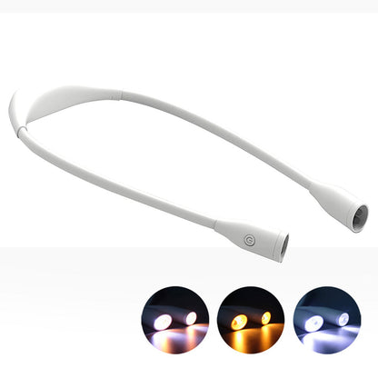 Dimmable LED Neck Reading Light Dual Head Flexible Book Light White